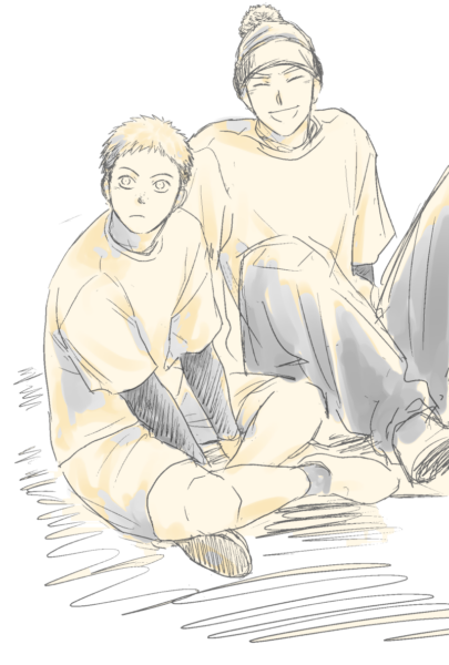 片眉を上げてへの字口になっている田島と、その様子を見て笑う花井